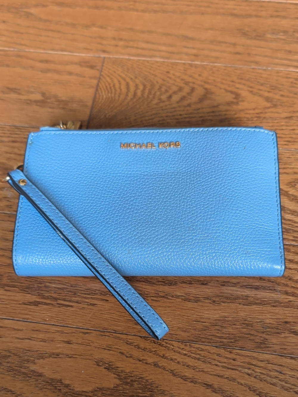 Michael Kors Bright Blue Pebbled Leather Wristlet Clutch